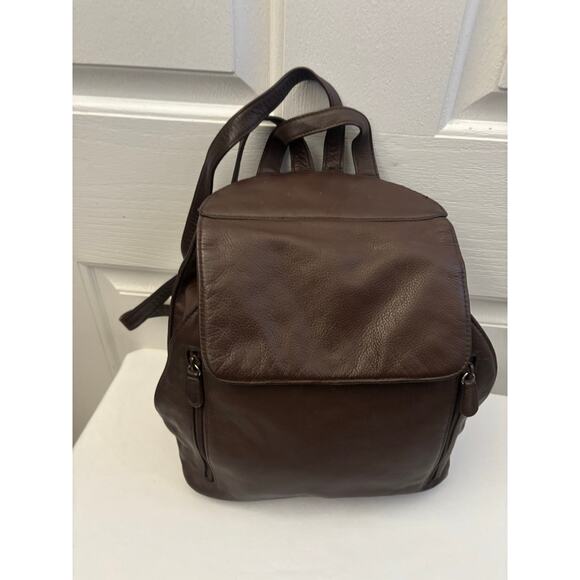 Apostrophe Brown Leather Backpack Purse Soft Pebbled Leather Flap Front Bag main image 12